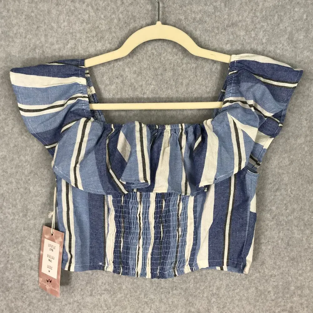 Simply Blessed Ruffle Smocked Crop Top Medium‎ Linen Vacation Cute Preppy Resort